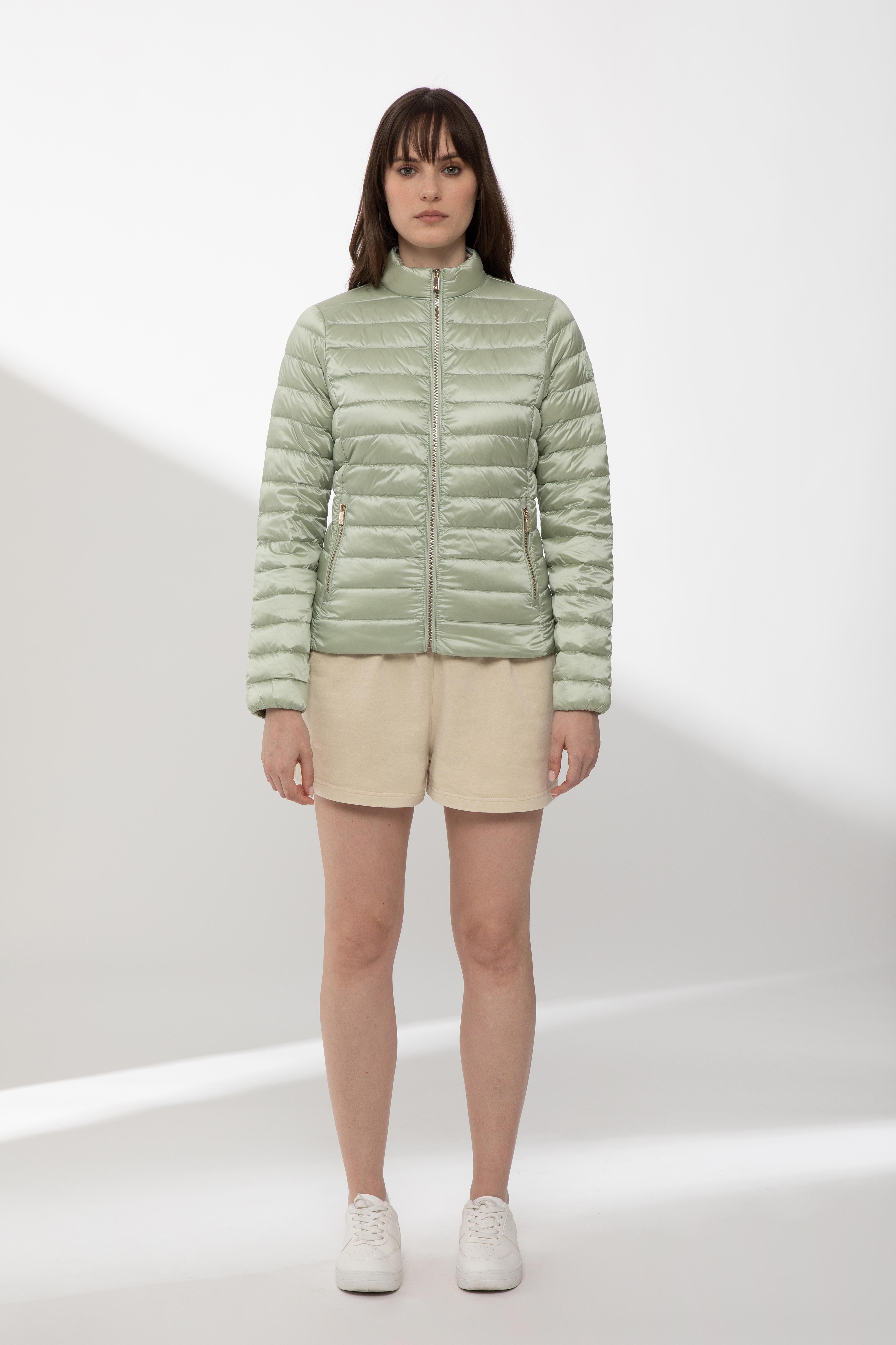 POLA LONG – Piumino verde menta senza cappuccio