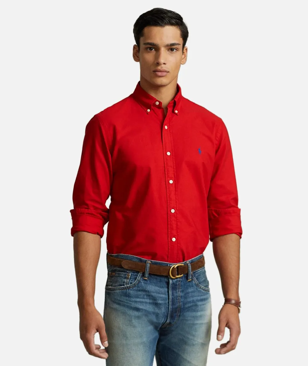 POLO RALPH LAUREN UOMO--Camicia Oxford tinta in capo Slim-Fit