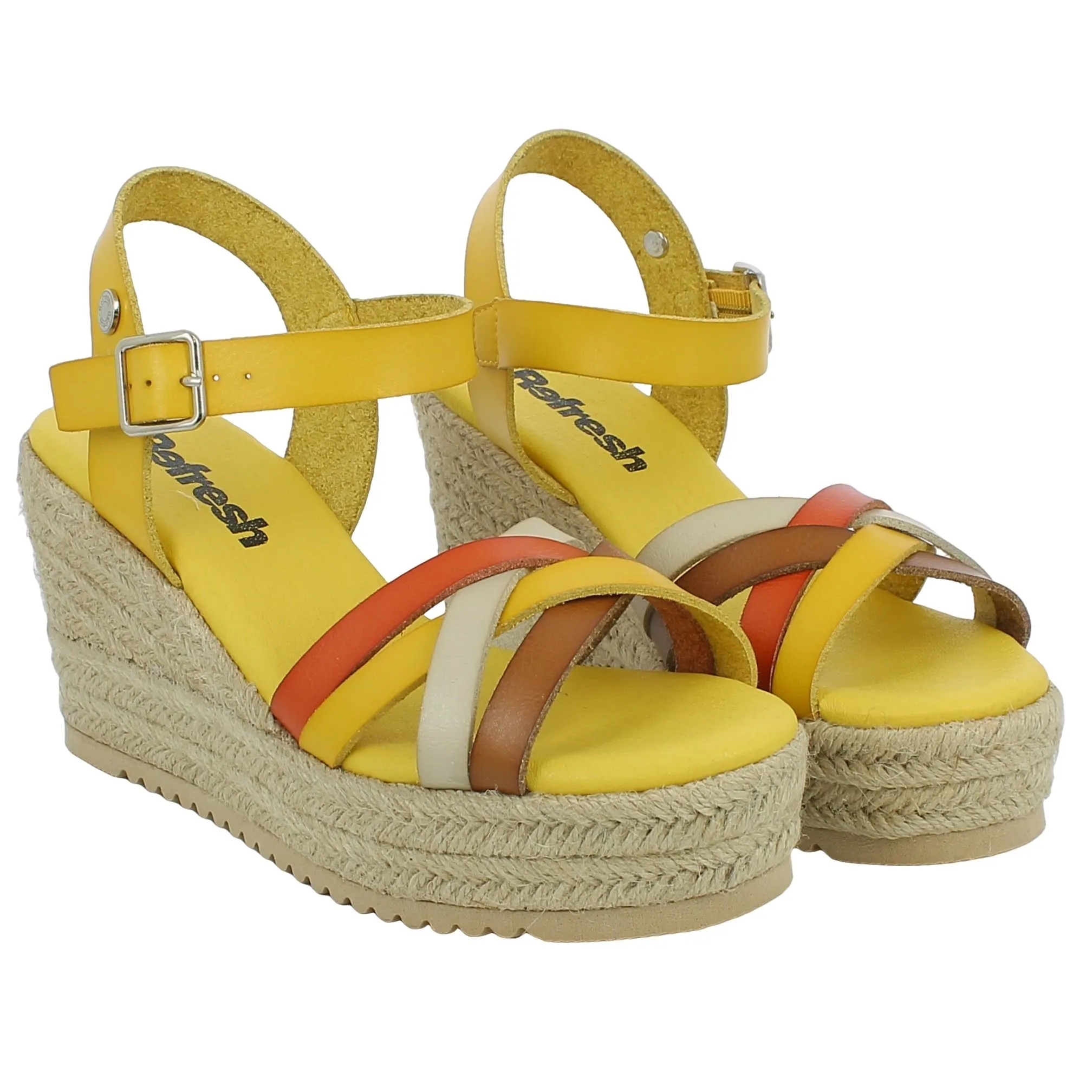 Refresh  Sandalo giallo con zeppa in corda 