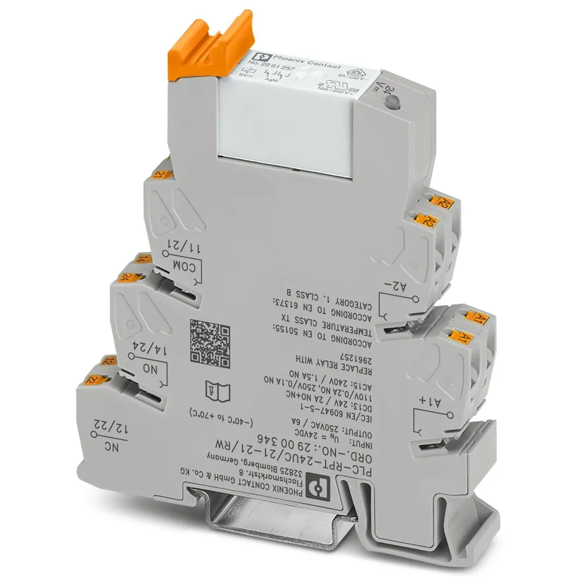 Relè d'interfaccia Phoenix Contact serie PLC-RPT24UC/21-21/RW, bobina 12V cc, Guida DIN, contatti DPDT