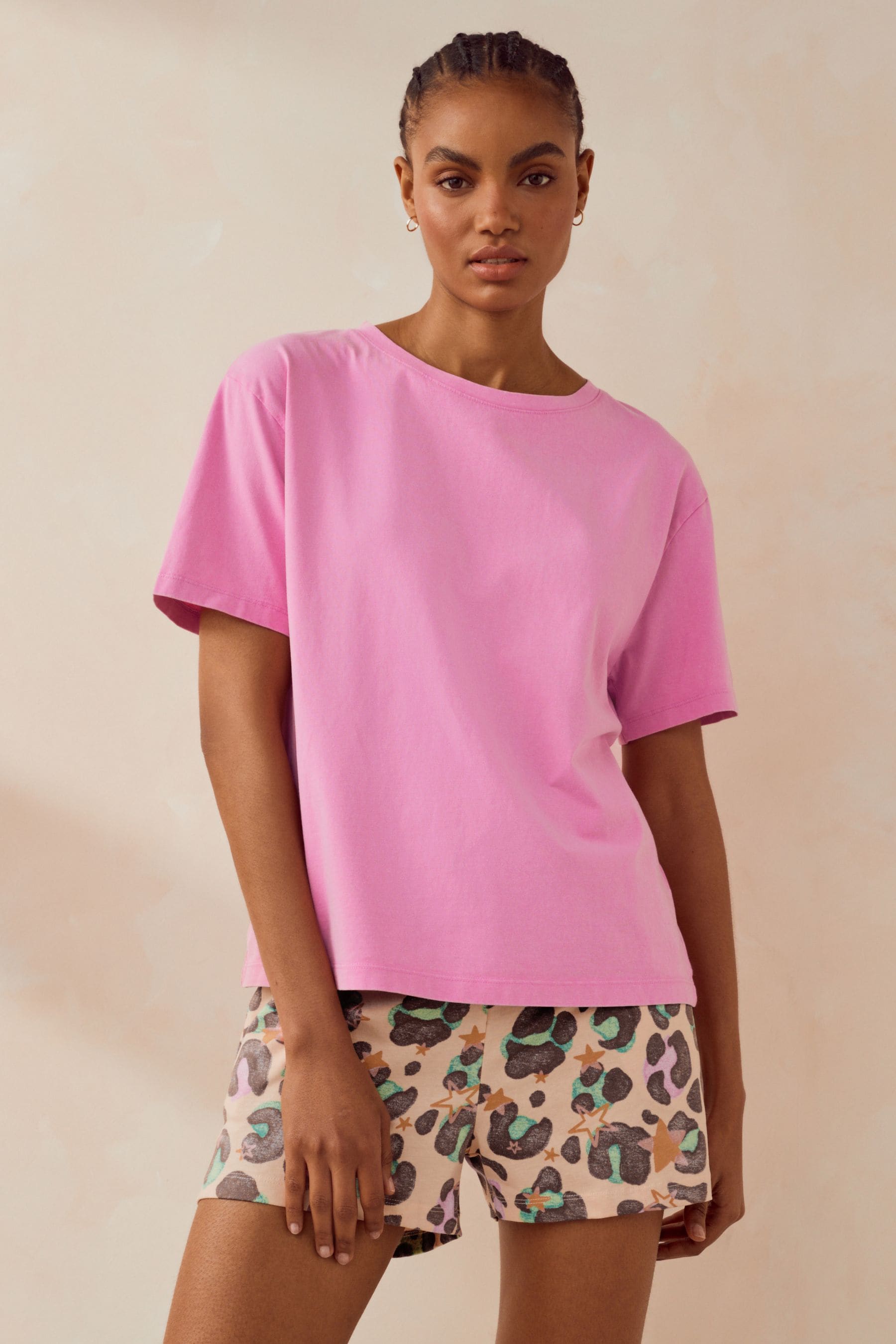 Rosa animalier  - Pigiama corto in cotone