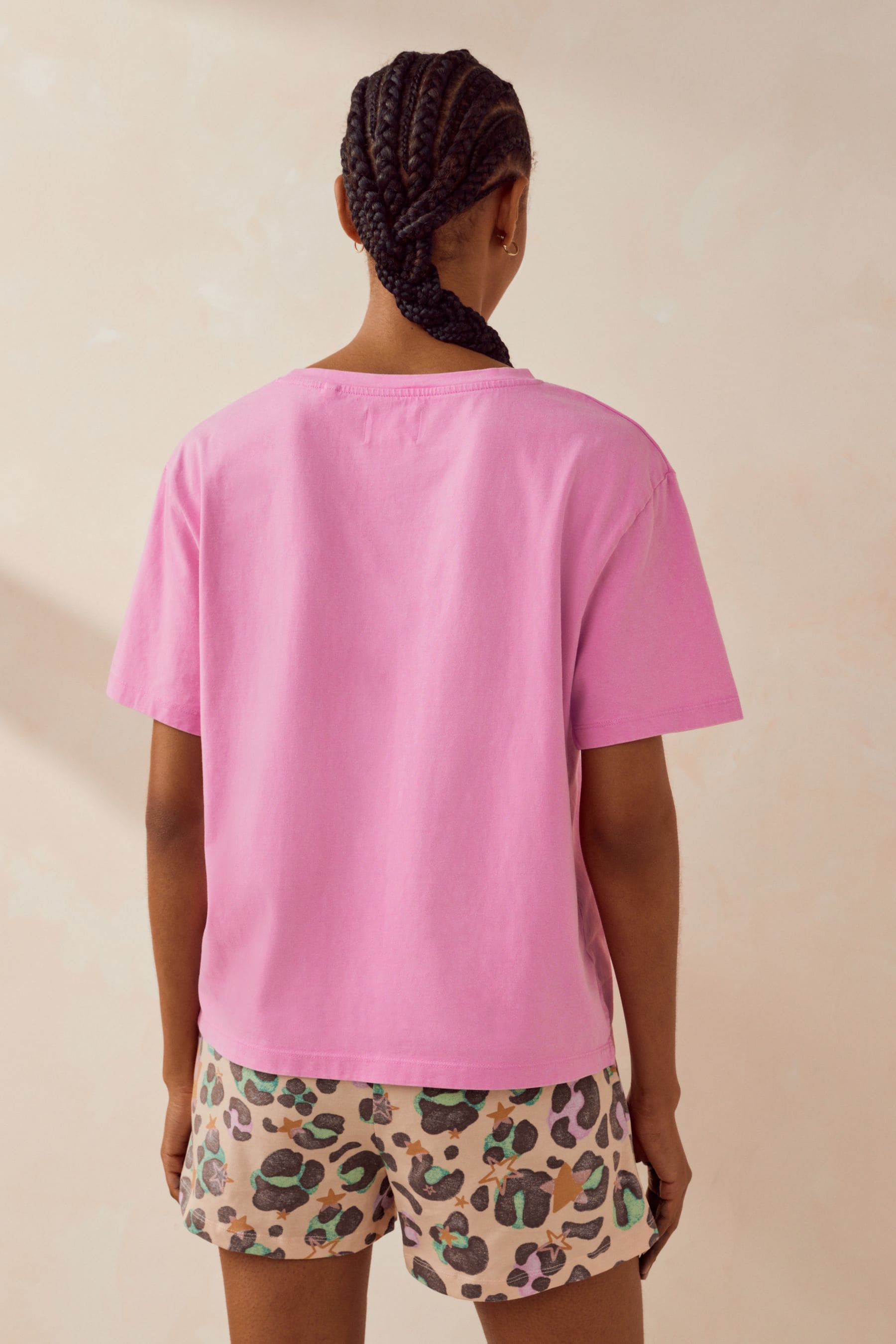 Rosa animalier  - Pigiama corto in cotone