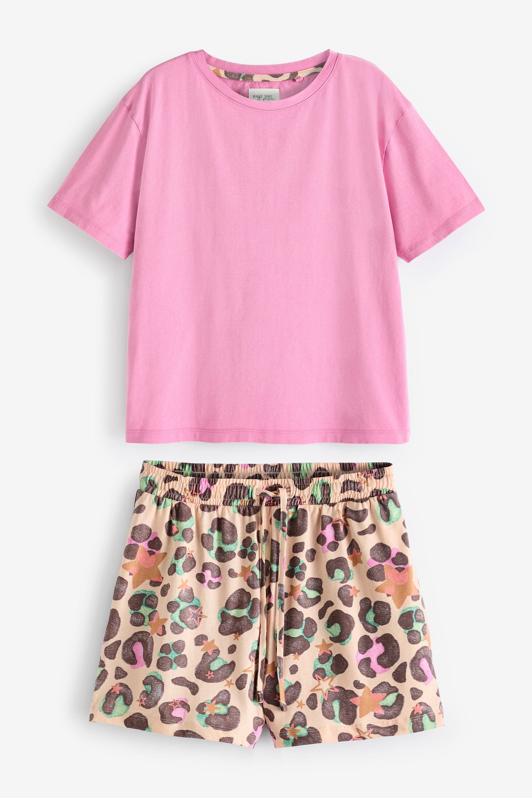 Rosa animalier  - Pigiama corto in cotone