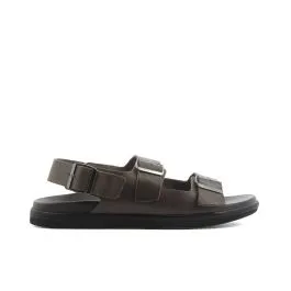 Sandali marroni da uomo in pelle con maxi fibbie