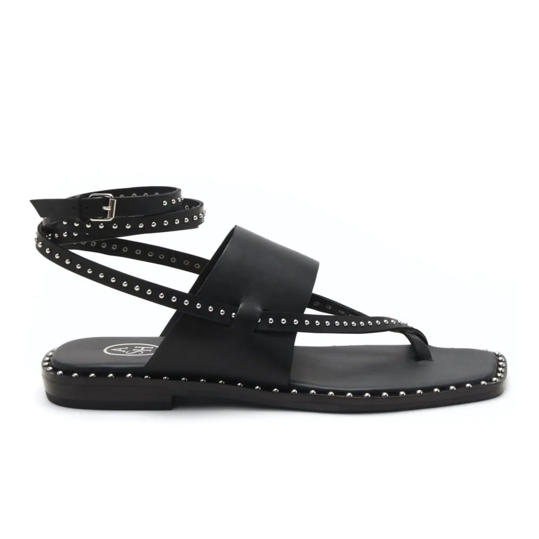 Sandalo gladiatore Ash Medusa Stud in pelle nera con borchie