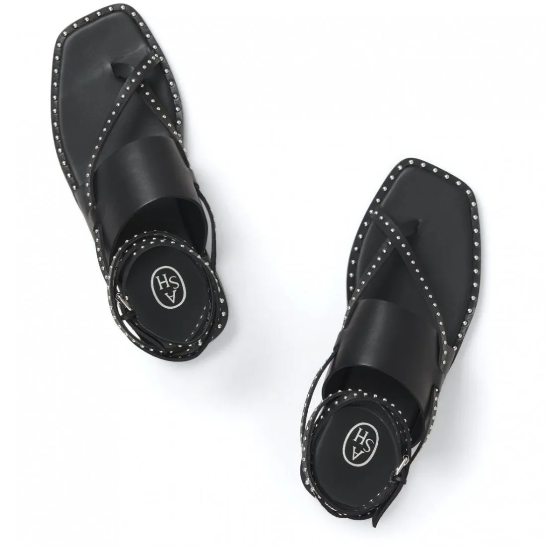 Sandalo gladiatore Ash Medusa Stud in pelle nera con borchie