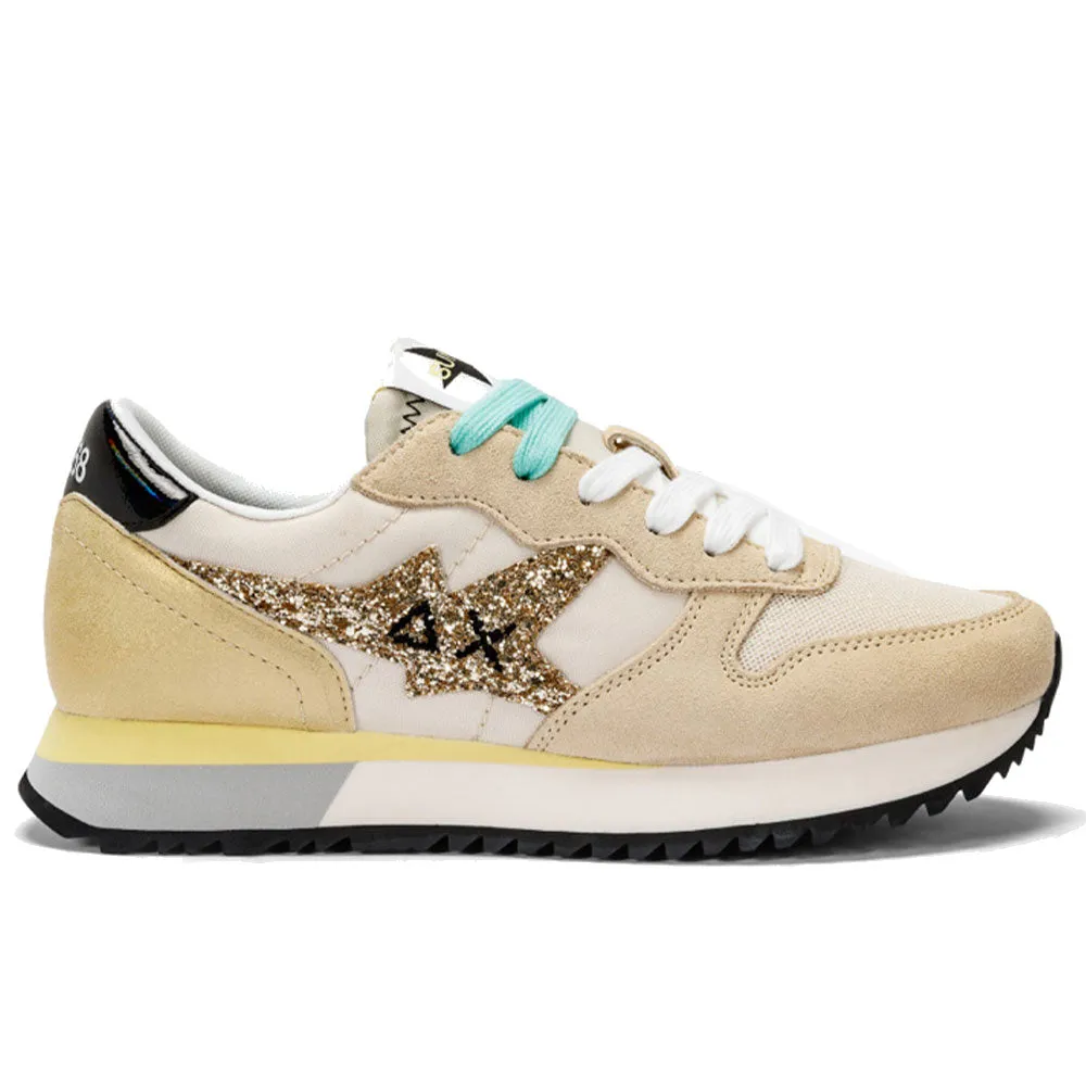 Scarpe Donna Sun68 Sneakers Stargirl Glitter Logo Colore Bianco Panna - Z34211