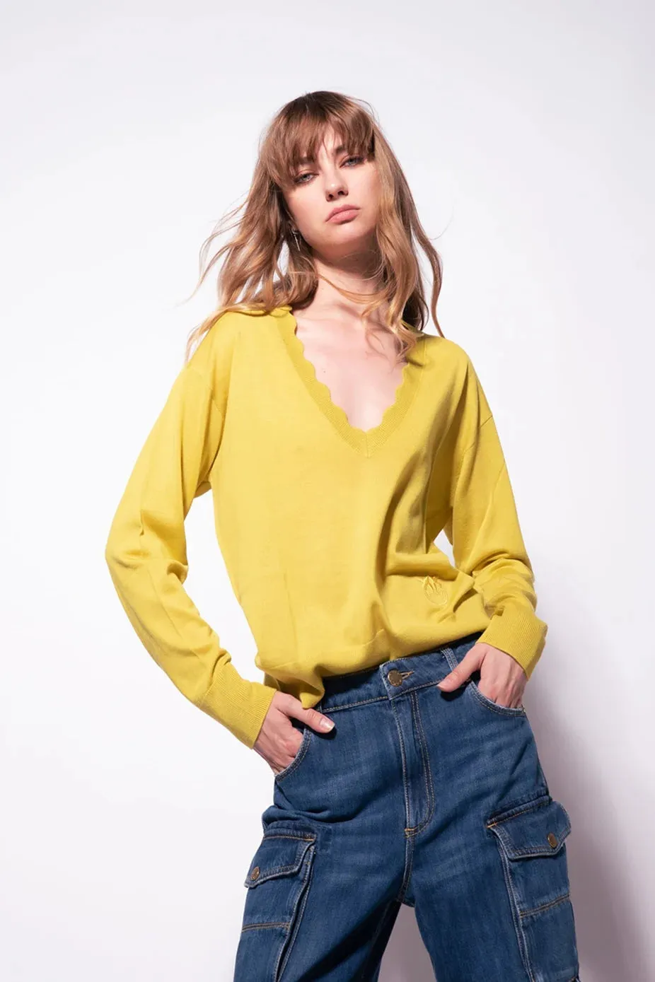 Shirt with Love Birds Embroidery Pinko / Yellow