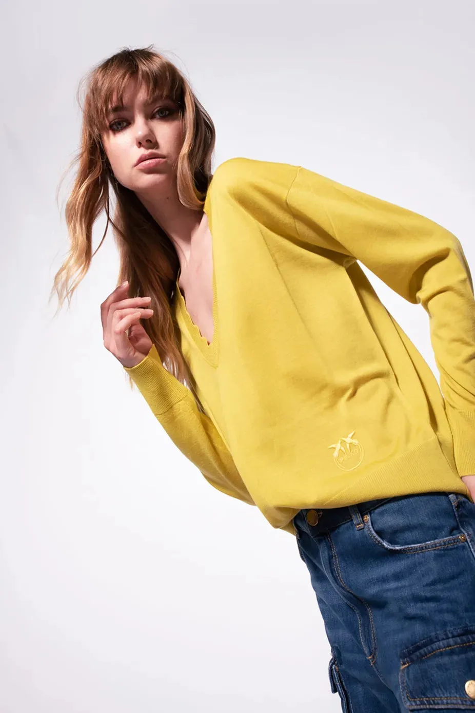 Shirt with Love Birds Embroidery Pinko / Yellow