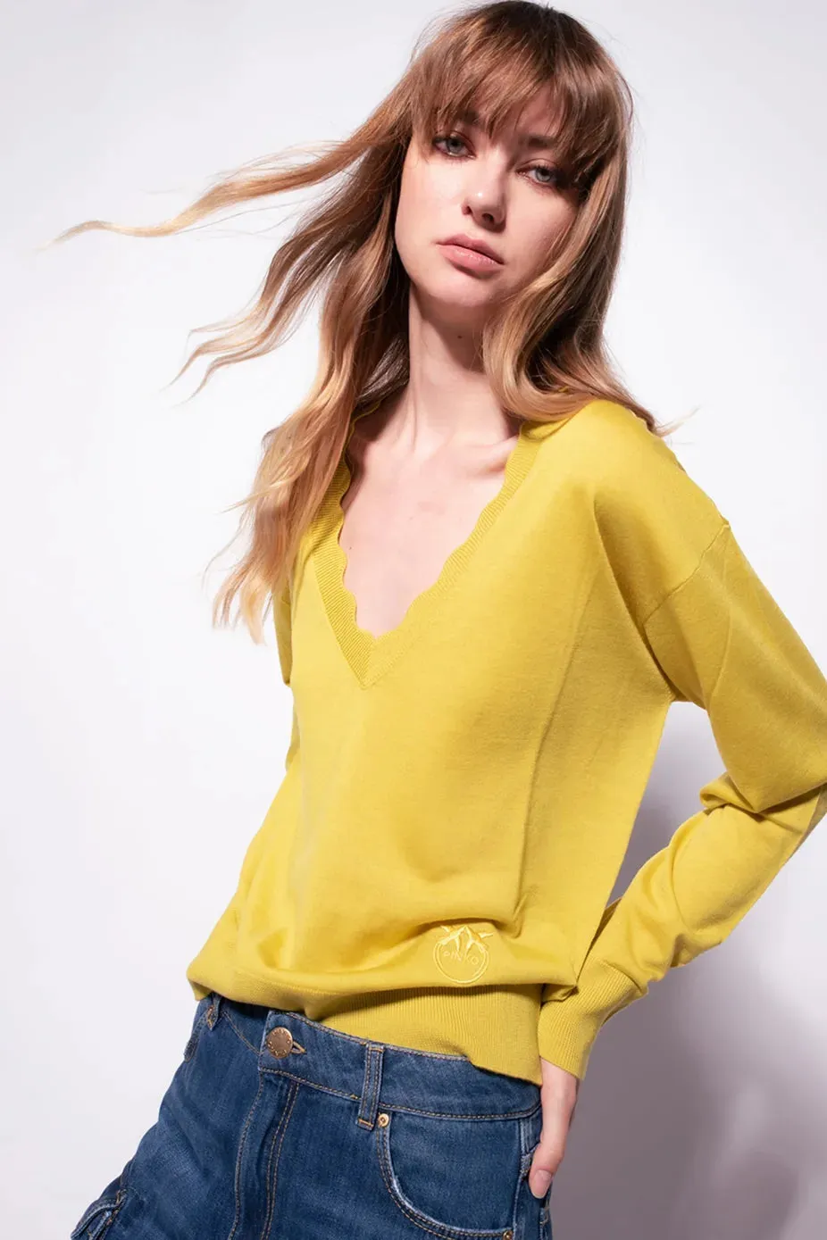 Shirt with Love Birds Embroidery Pinko / Yellow