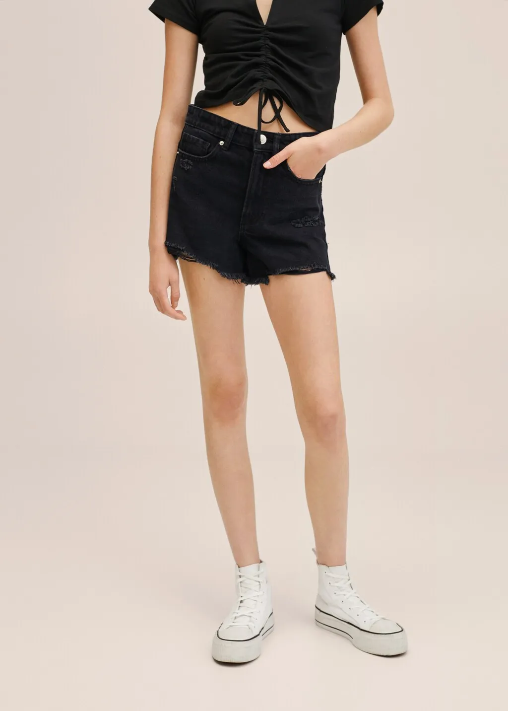 Short denim strappi decorativi