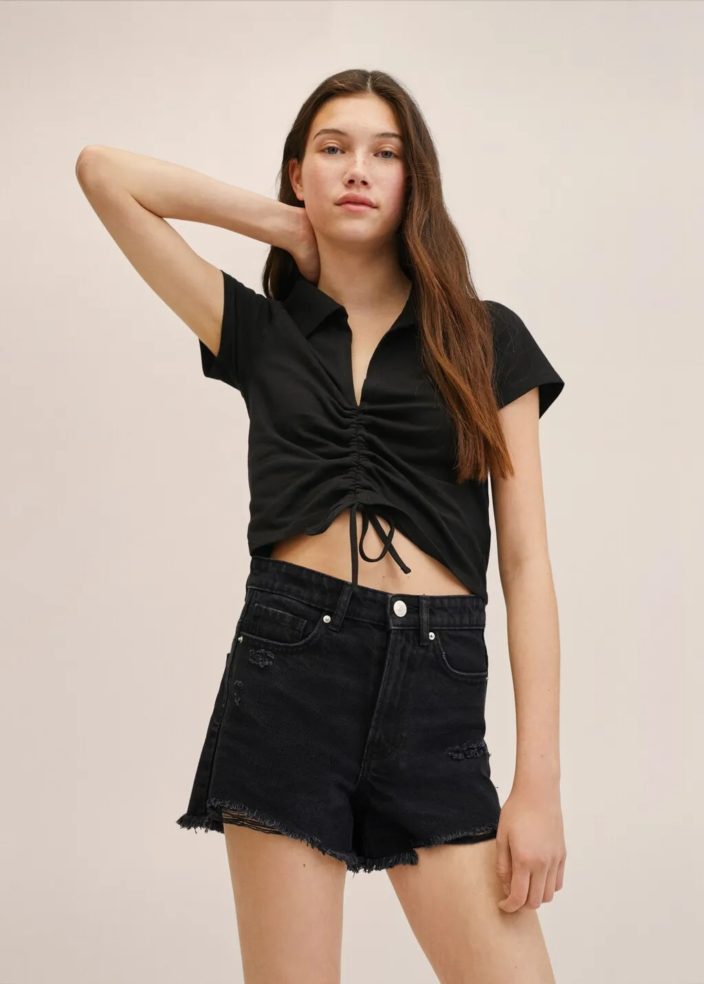 Short denim strappi decorativi