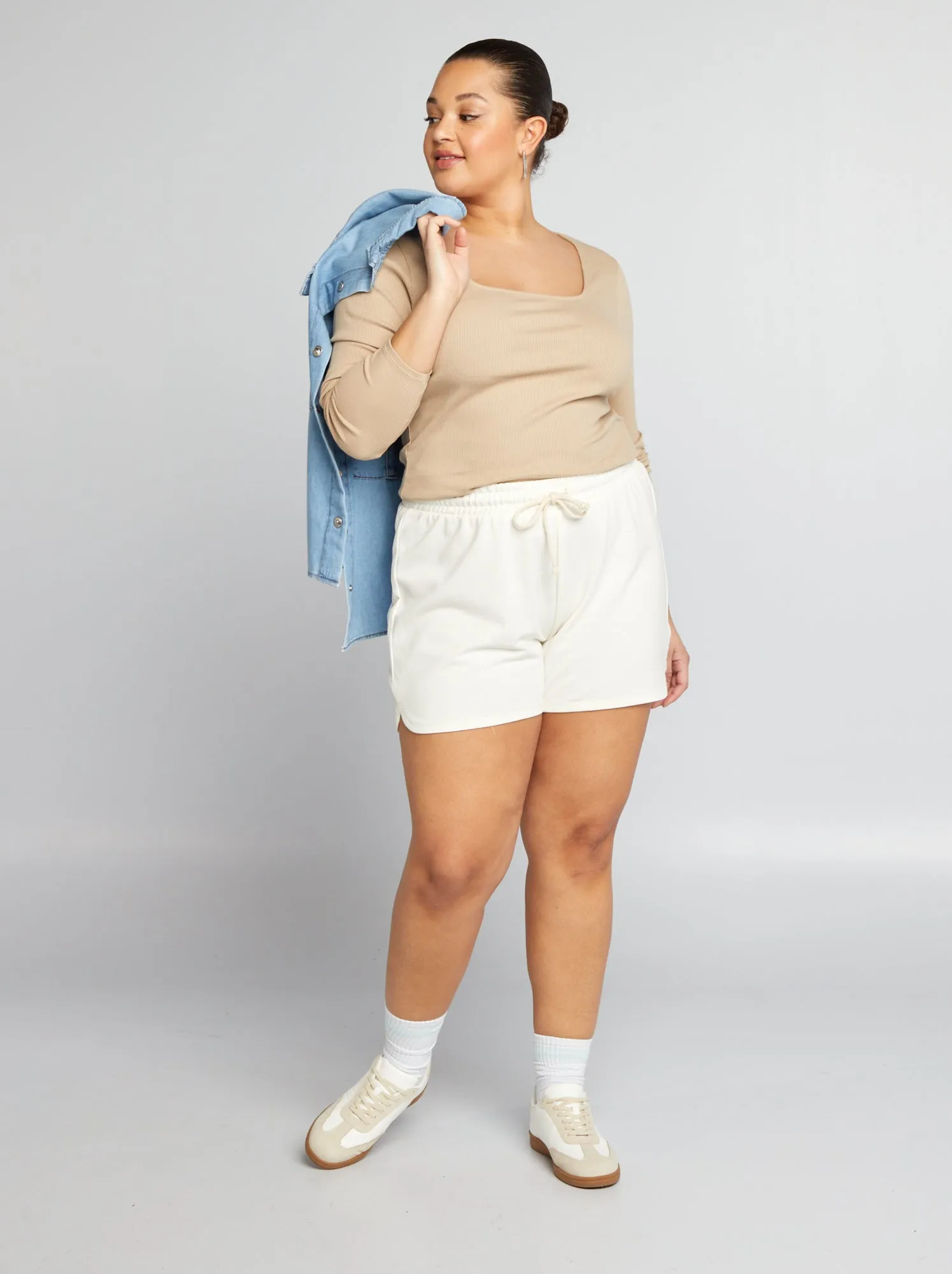Shorts sportivi screziati in french terry - BIANCO