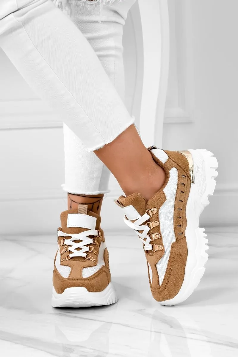 Sneakers bianche camel con suola spessa