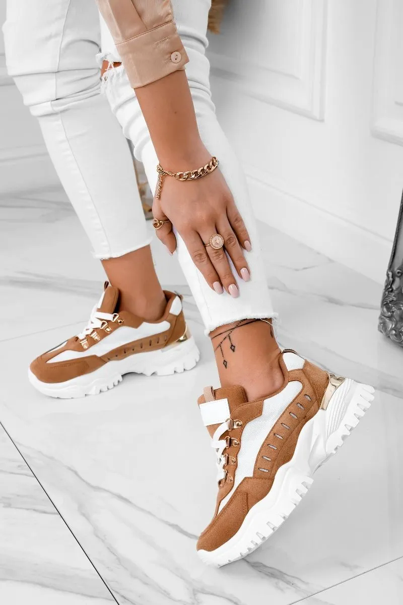 Sneakers bianche camel con suola spessa