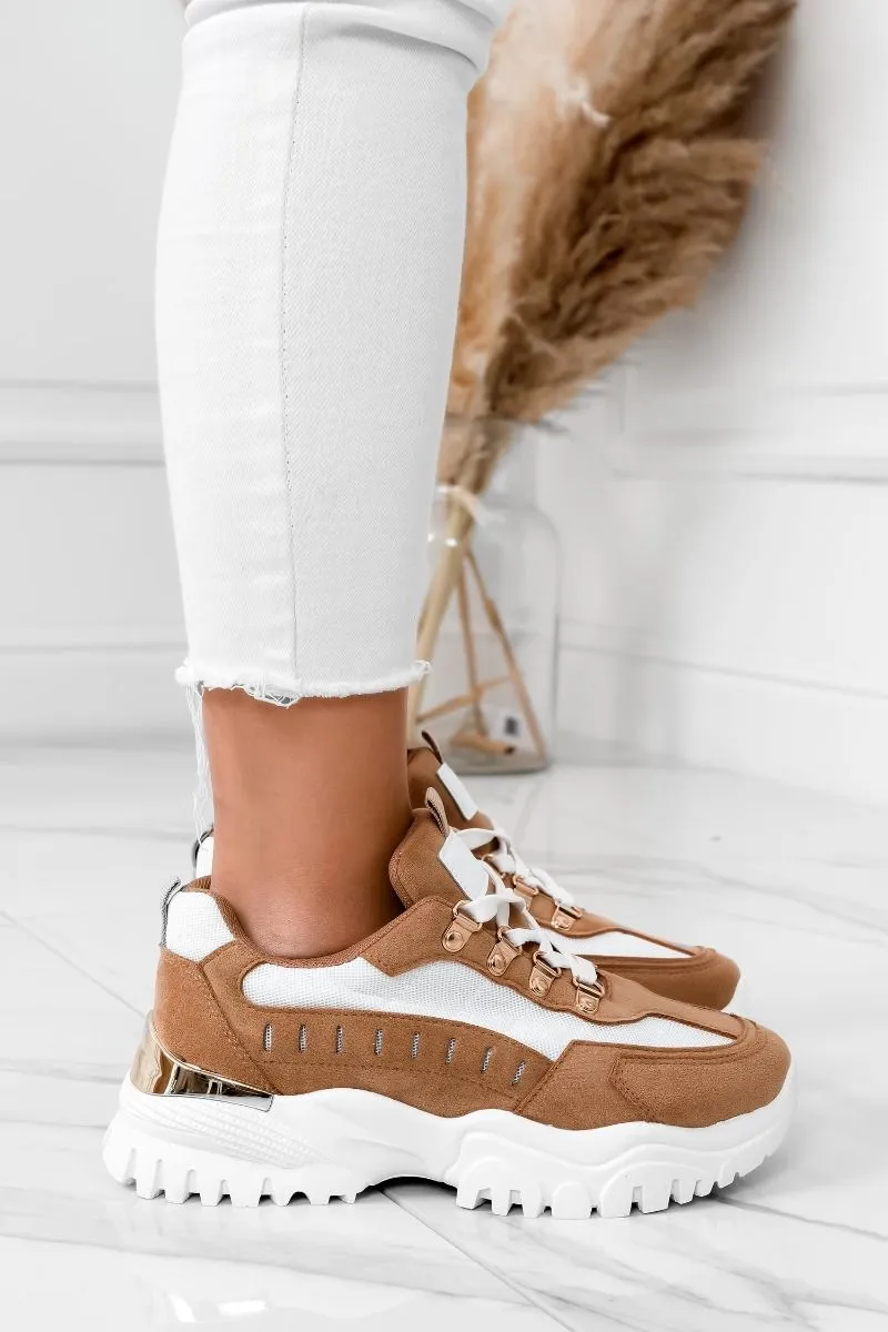 Sneakers bianche camel con suola spessa