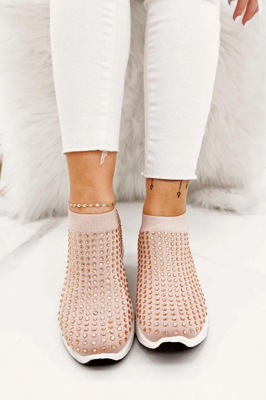 Sneakers rosa in tessuto elastico e strass