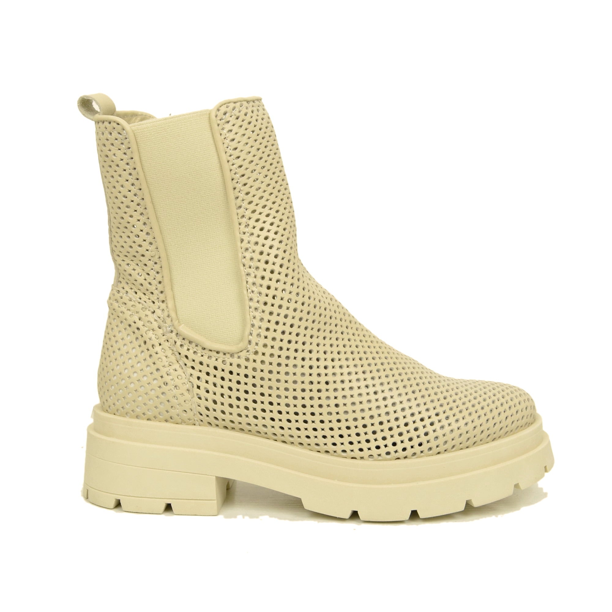 Stivaletti Beatles Donna Traforati Beige Made in Italy