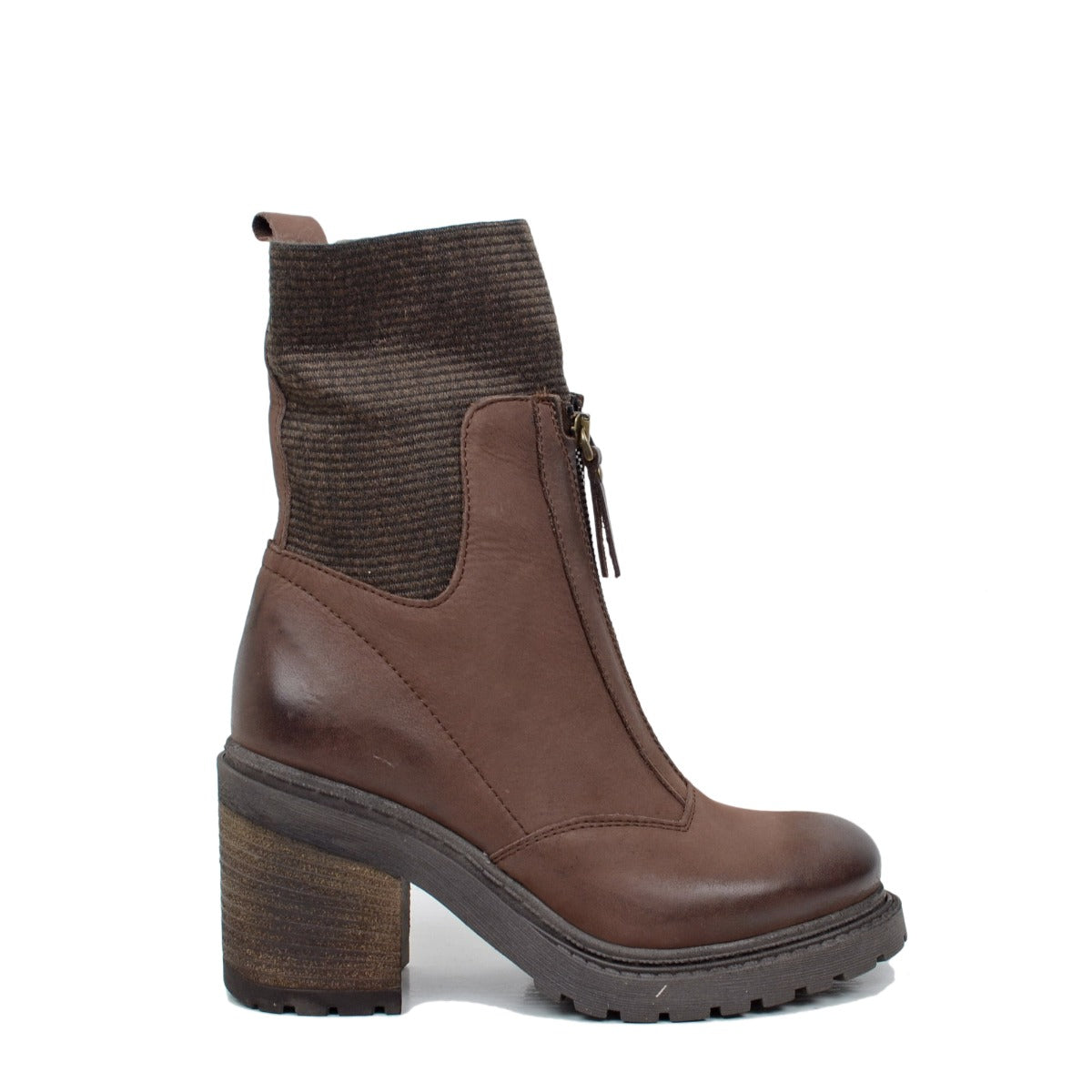 Stivaletti Donna a Calza Elasticizzati Made in Italy con Zip Marroni