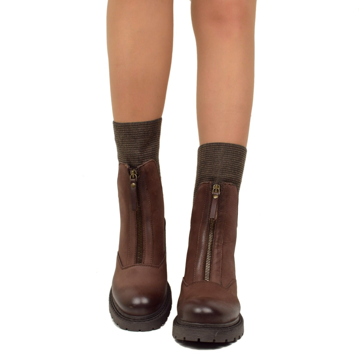Stivaletti Donna a Calza Elasticizzati Made in Italy con Zip Marroni