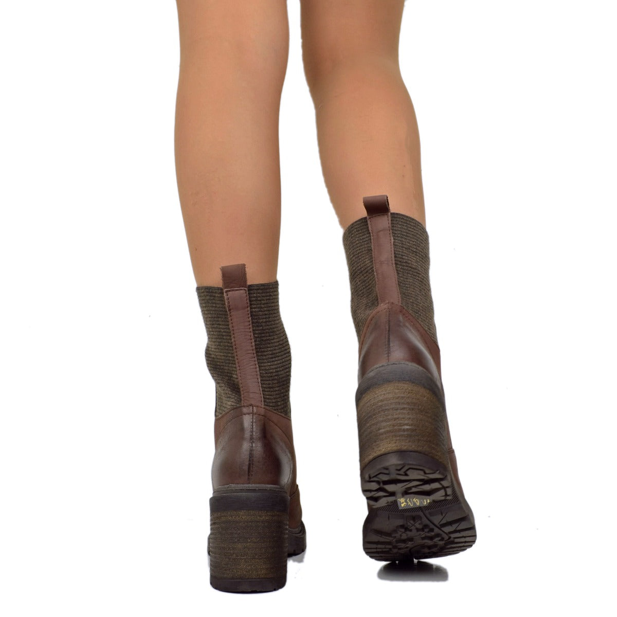 Stivaletti Donna a Calza Elasticizzati Made in Italy con Zip Marroni