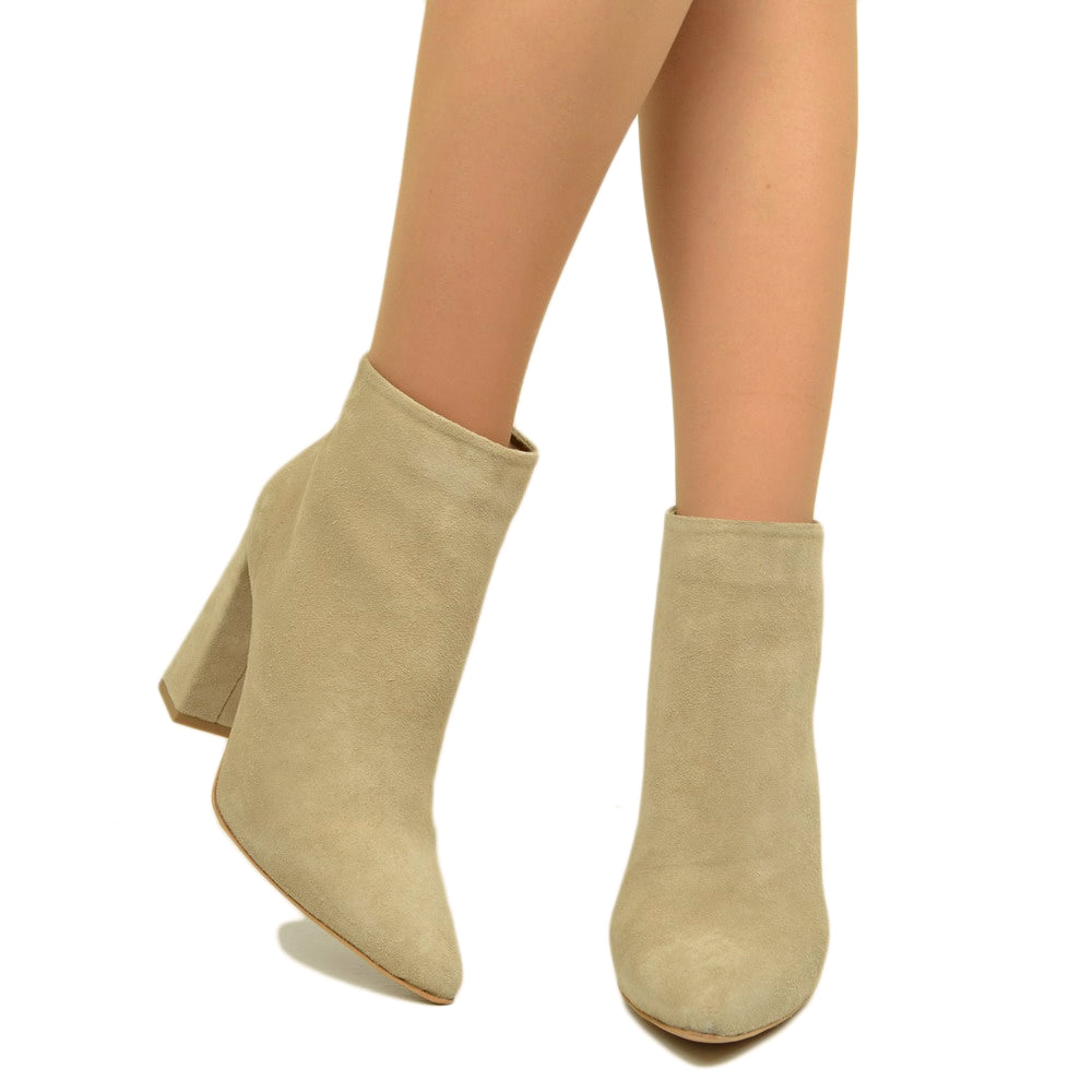 Stivaletti Donna Alti Beige in Camoscio Made in Italy
