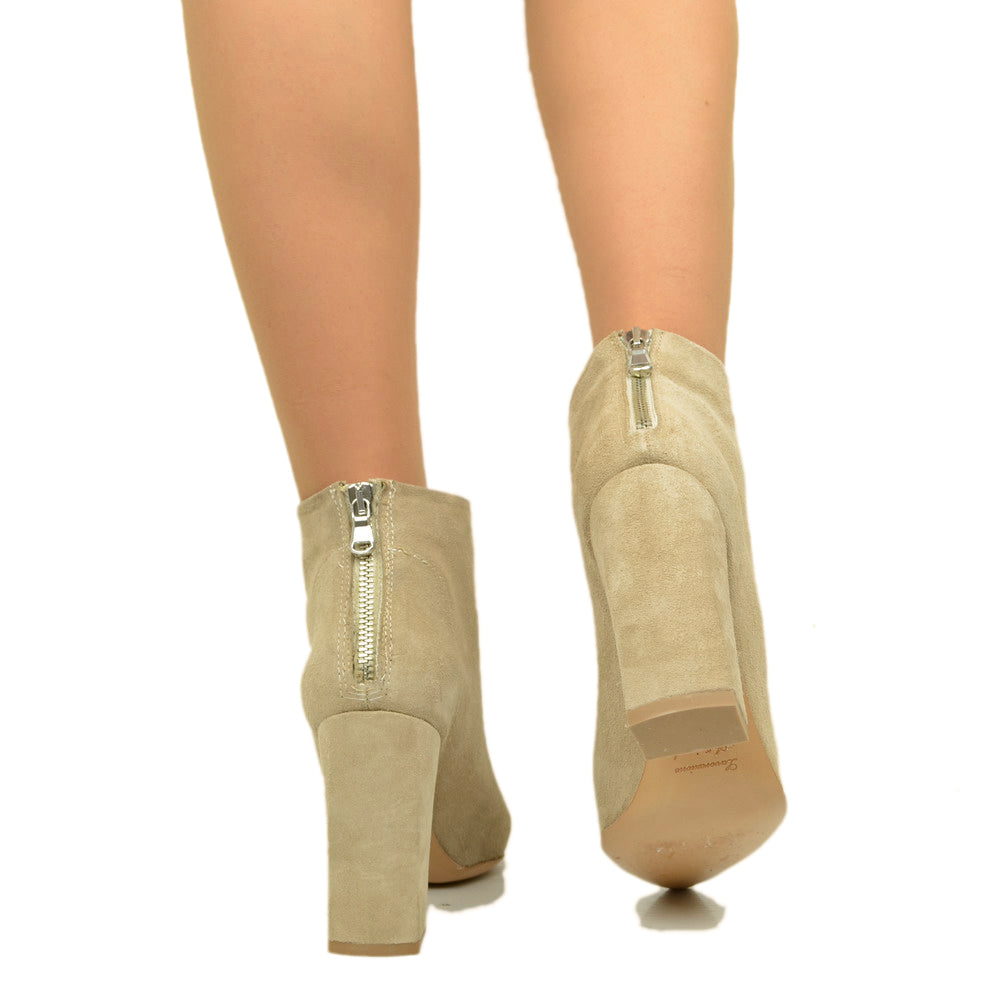 Stivaletti Donna Alti Beige in Camoscio Made in Italy