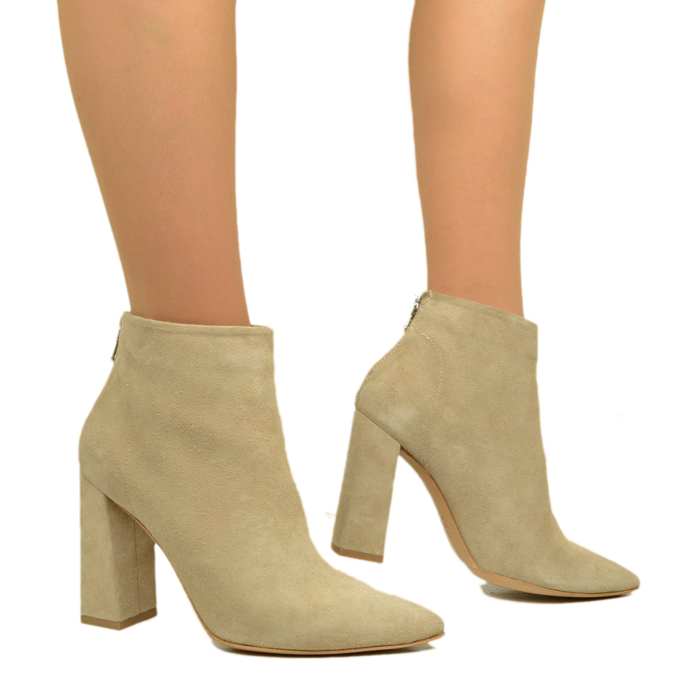 Stivaletti Donna Alti Beige in Camoscio Made in Italy