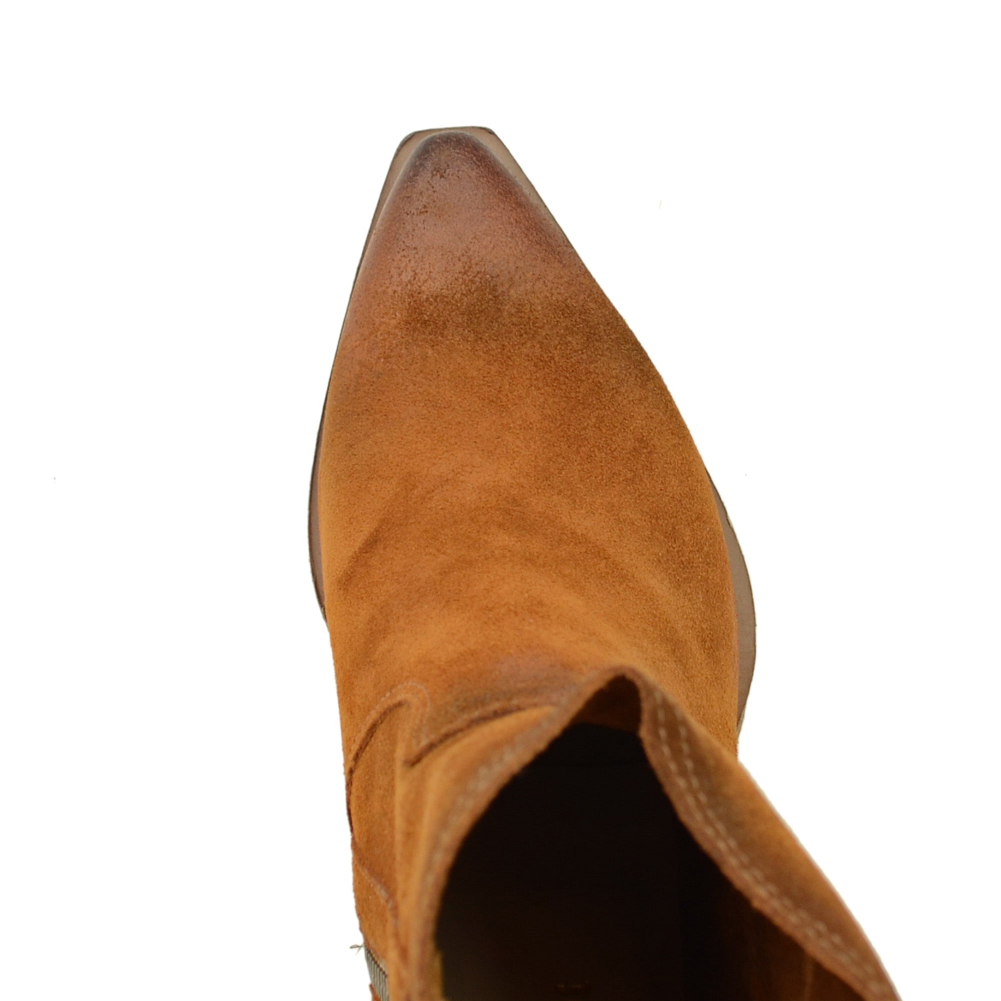 Stivaletti Donna Texani in Pelle Scamosciata Cuoio Made in Italy