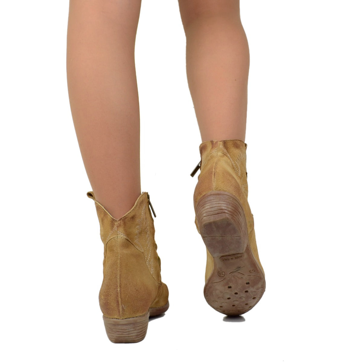 Stivaletti Texani Donna Estivi in Pelle Scamosciata Camel
