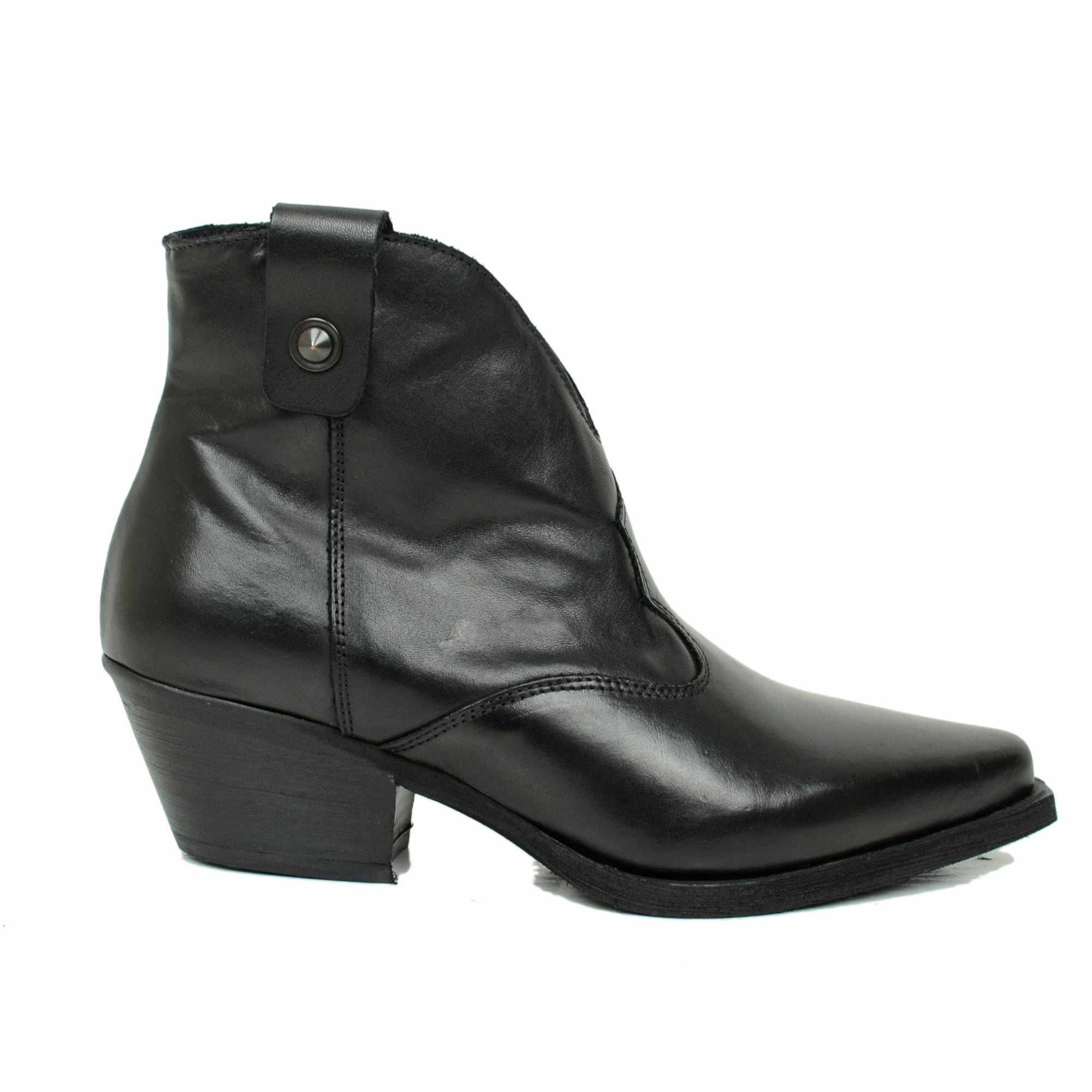 Stivaletti Texani Donna Pelle Neri con Zip Made in Italy