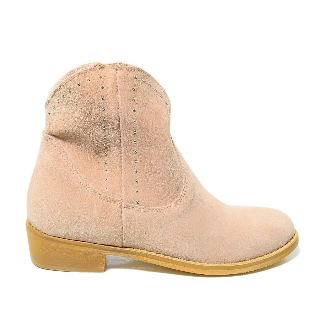 Stivaletti Texani in Camoscio Rosa con Borchie Made in Italy