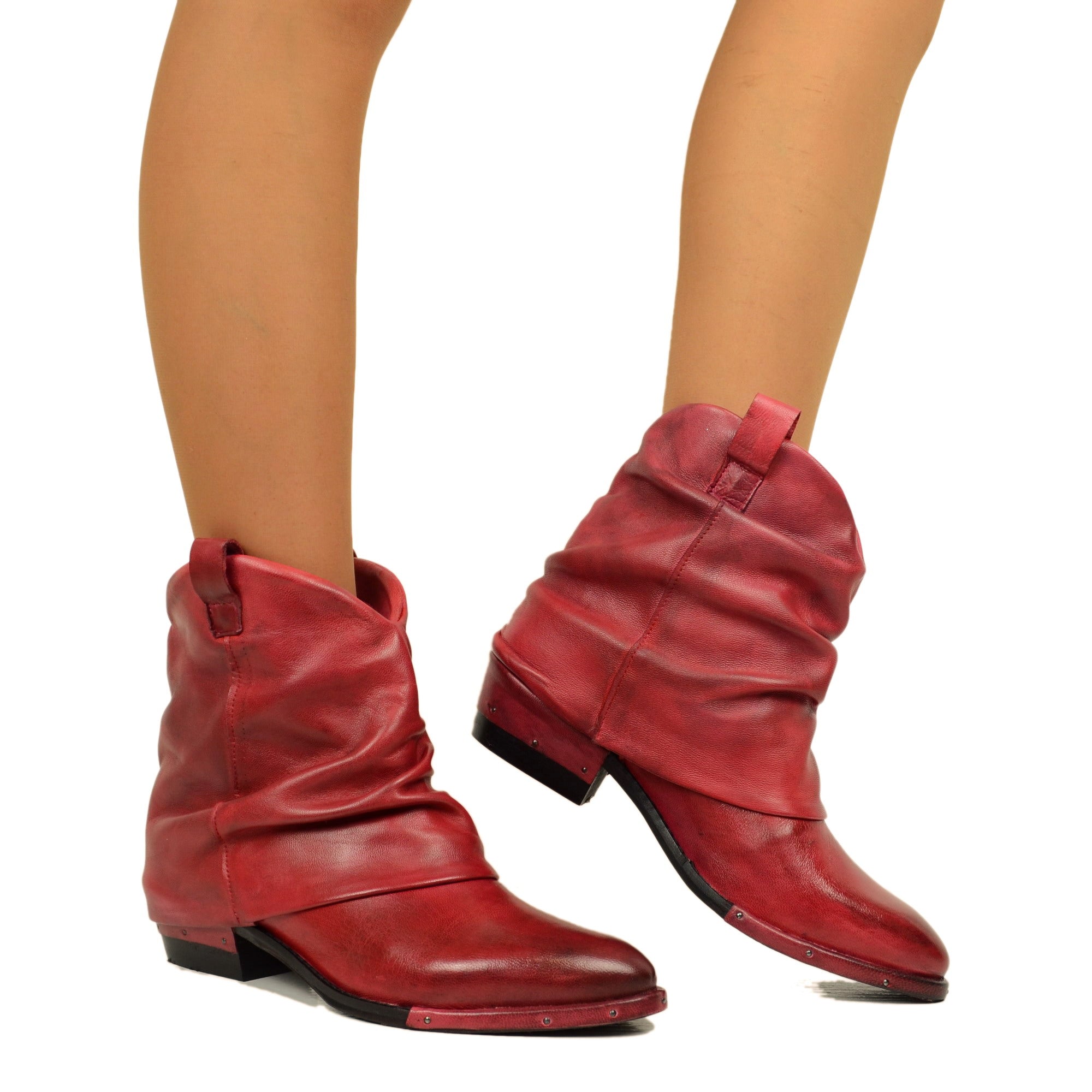 Stivaletti Texani Rossi con Ghetta in Pelle Made in Italy