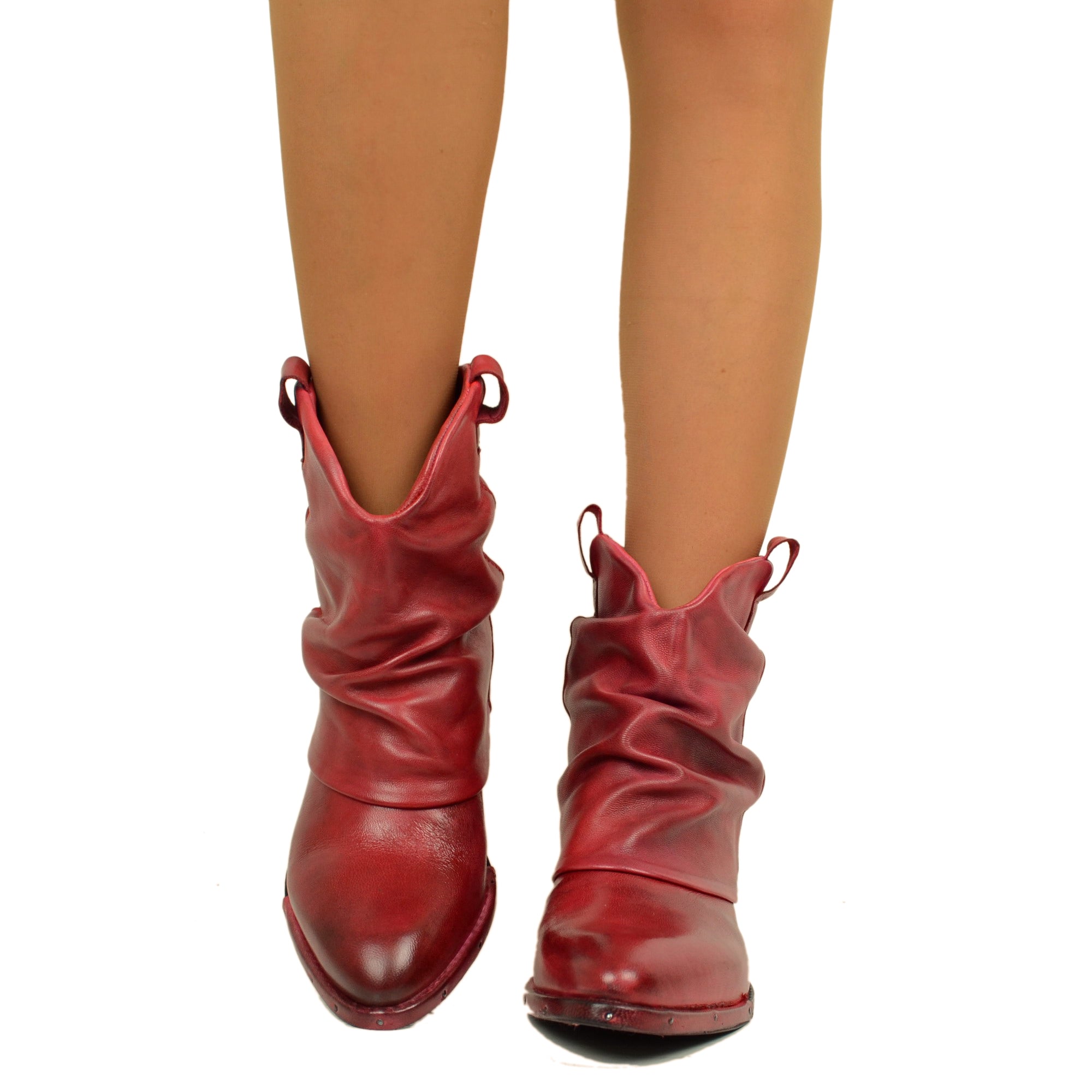 Stivaletti Texani Rossi con Ghetta in Pelle Made in Italy