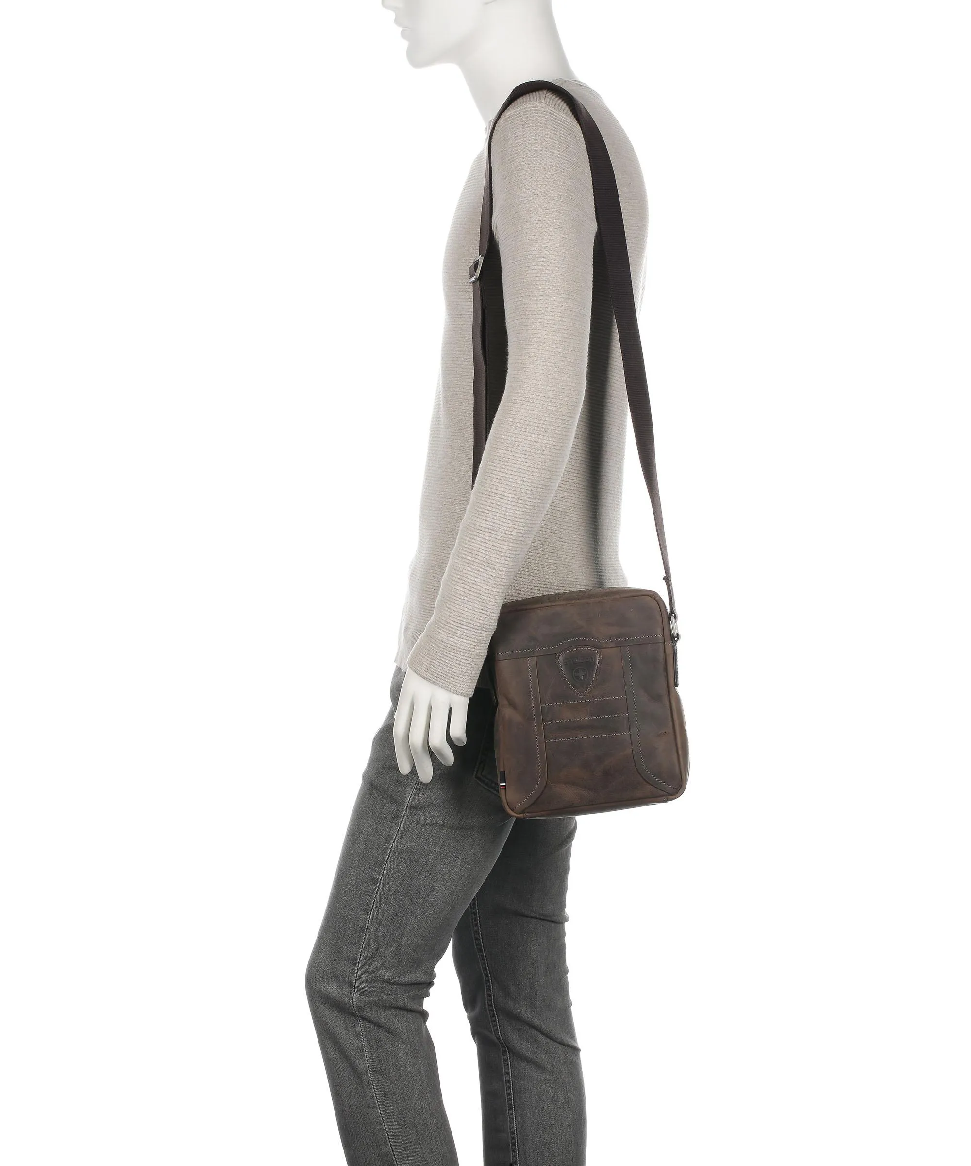  Strellson Hunter Borsa a tracolla pelle di vacchetta pull-up marrone scuro  