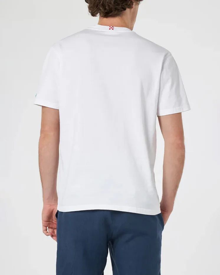T-shirt bianca Austin mezza manica con taschino e ricamo e stampa Gin Portofino
