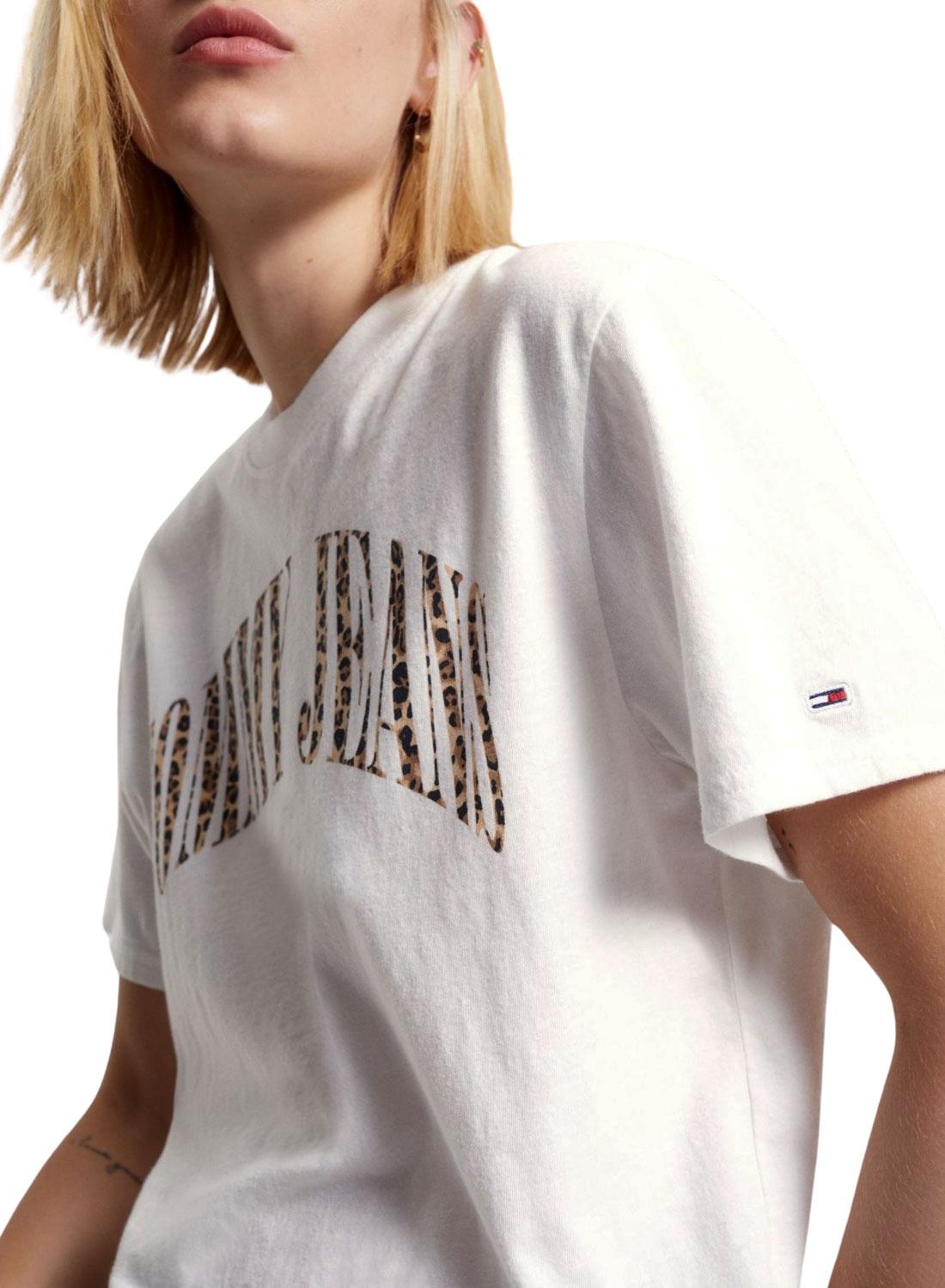 T-Shirt Tommy Jeans Classic Leo per Donna Bianco