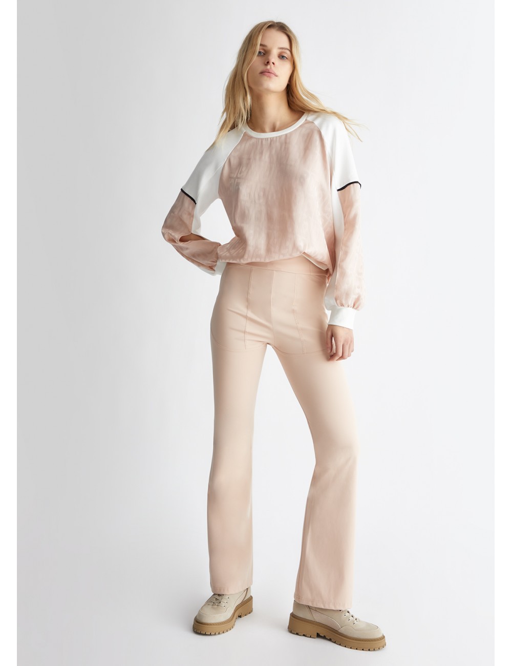 TA4070 FELPA DONNA LIU JO CON DETTAGLI IN RASO MAGLIA CHIUSA CON LOGO DONNA