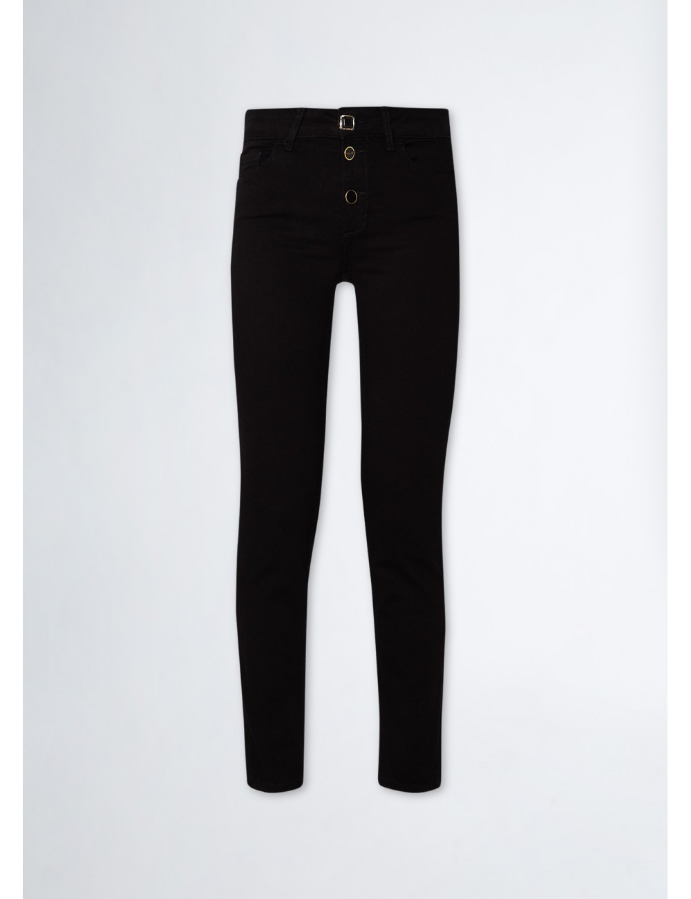 UF3054 JEANS DONNA LIU JO PANTALONE DENIM SKINNY NERO RISVOLTO BOTTONI PANTALONI