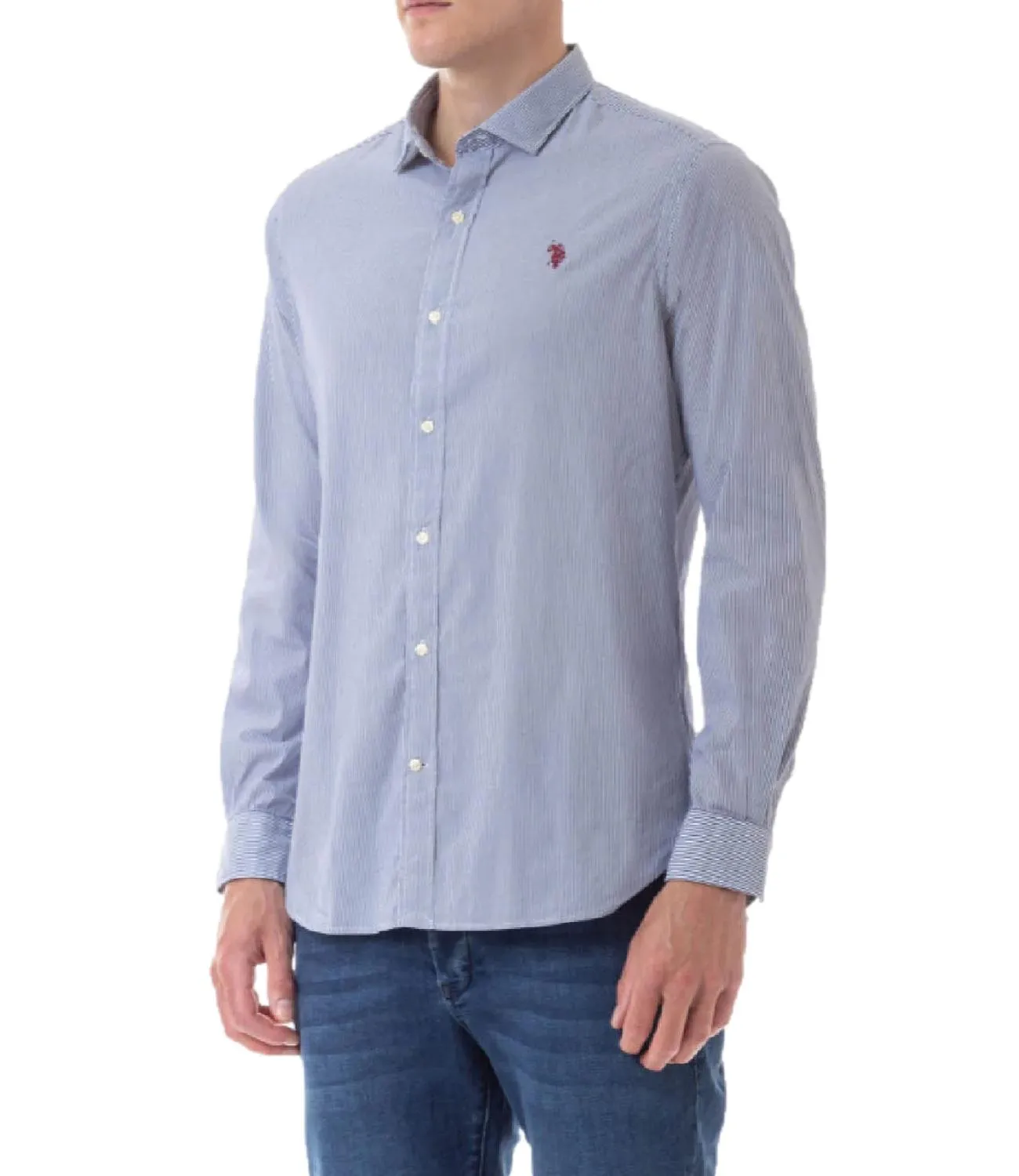 U.S. POLO ASSN. Camicia Riga celeste Uomo