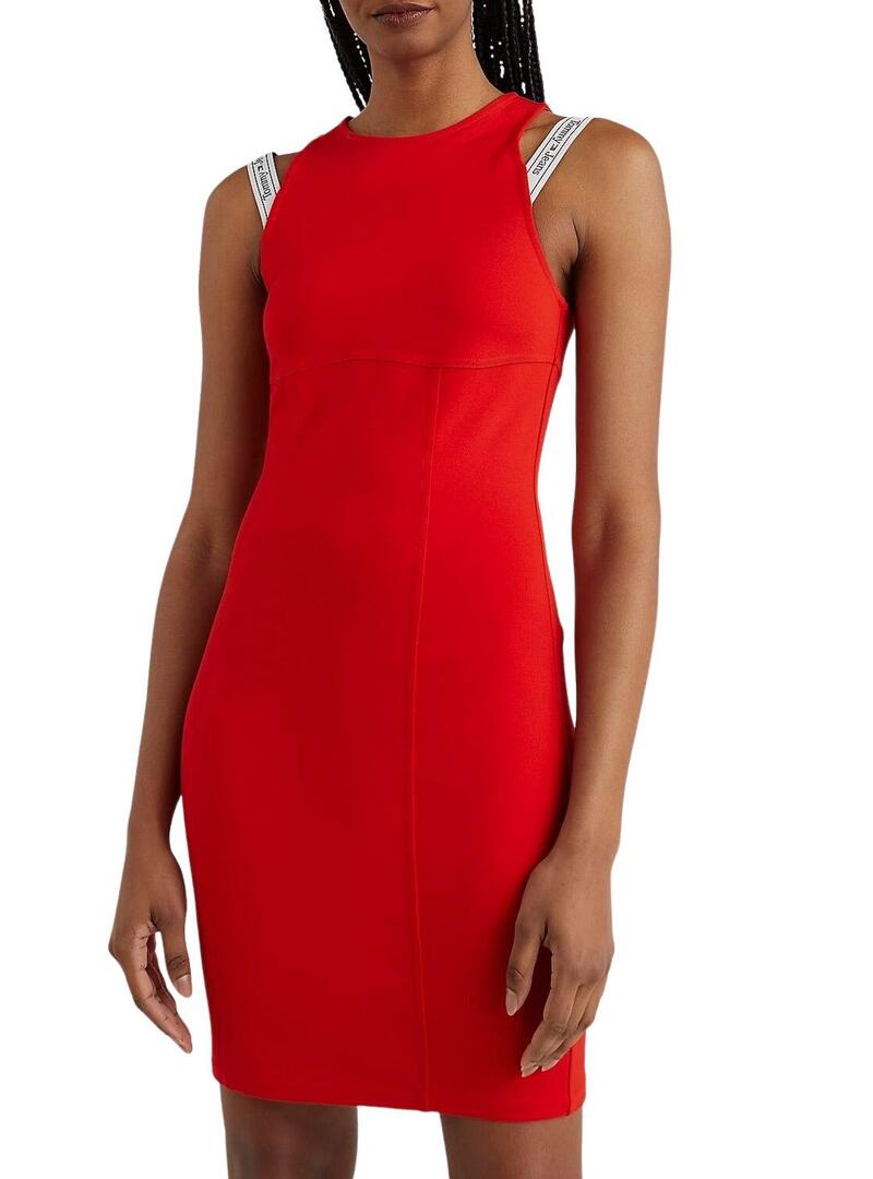 Vestito Tommy Jeans Logo Taping Strap Bodycon Rosso Donna