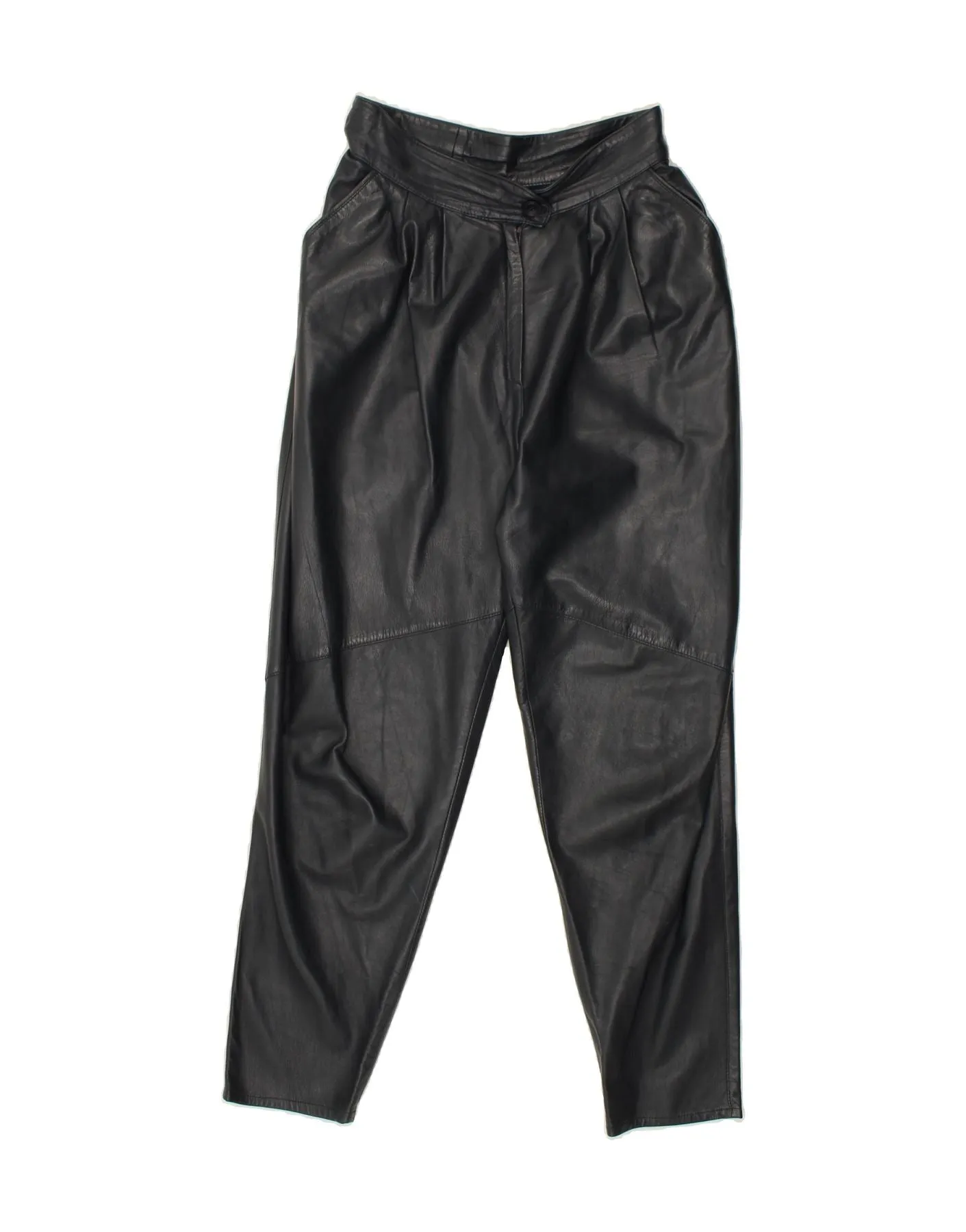 VINTAGE Womens Leather Slim Chino Trousers IT 42 Medium W30 L29 Black