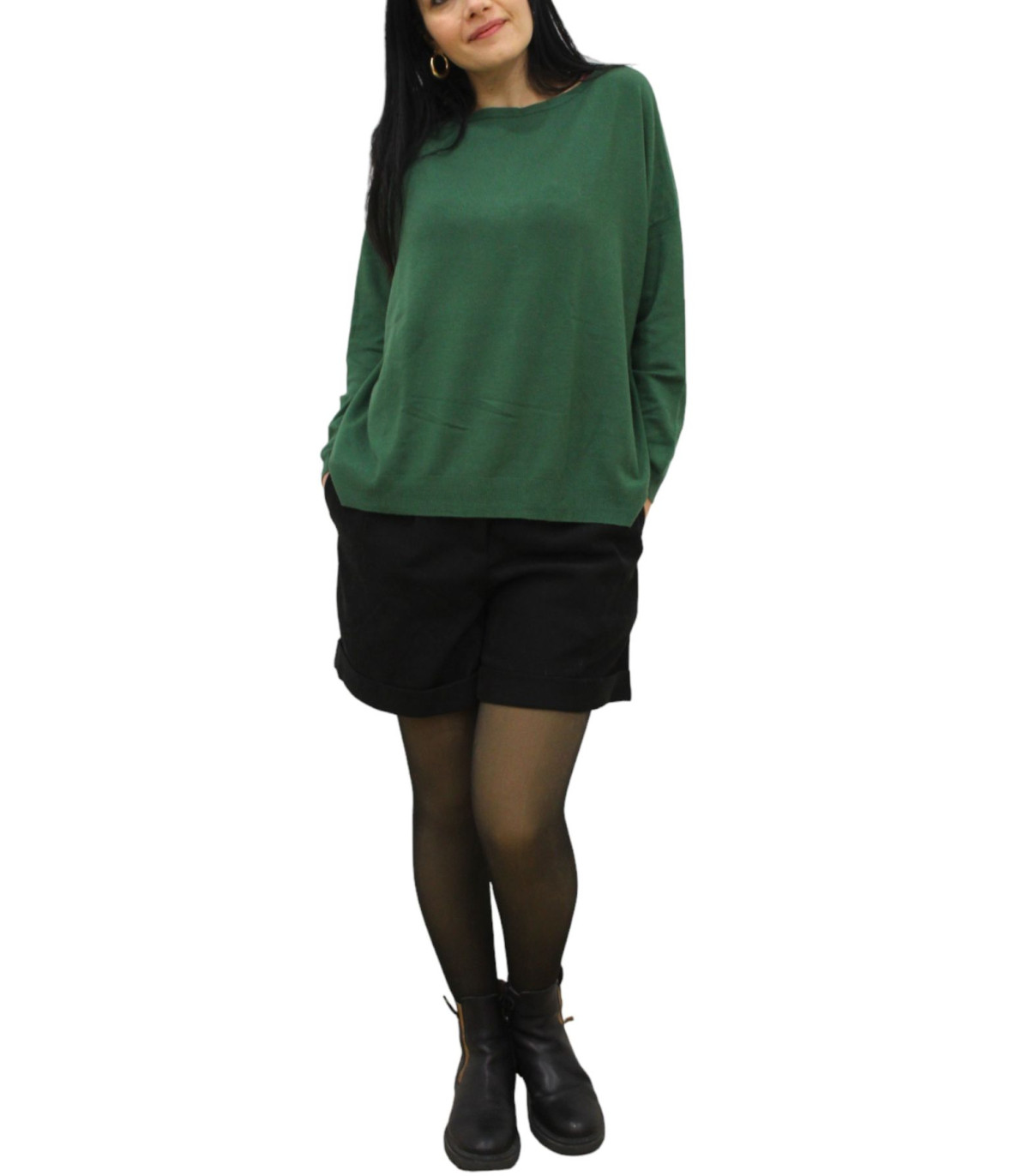 White Wise Donna Maglione Scollo A Barca Oversize