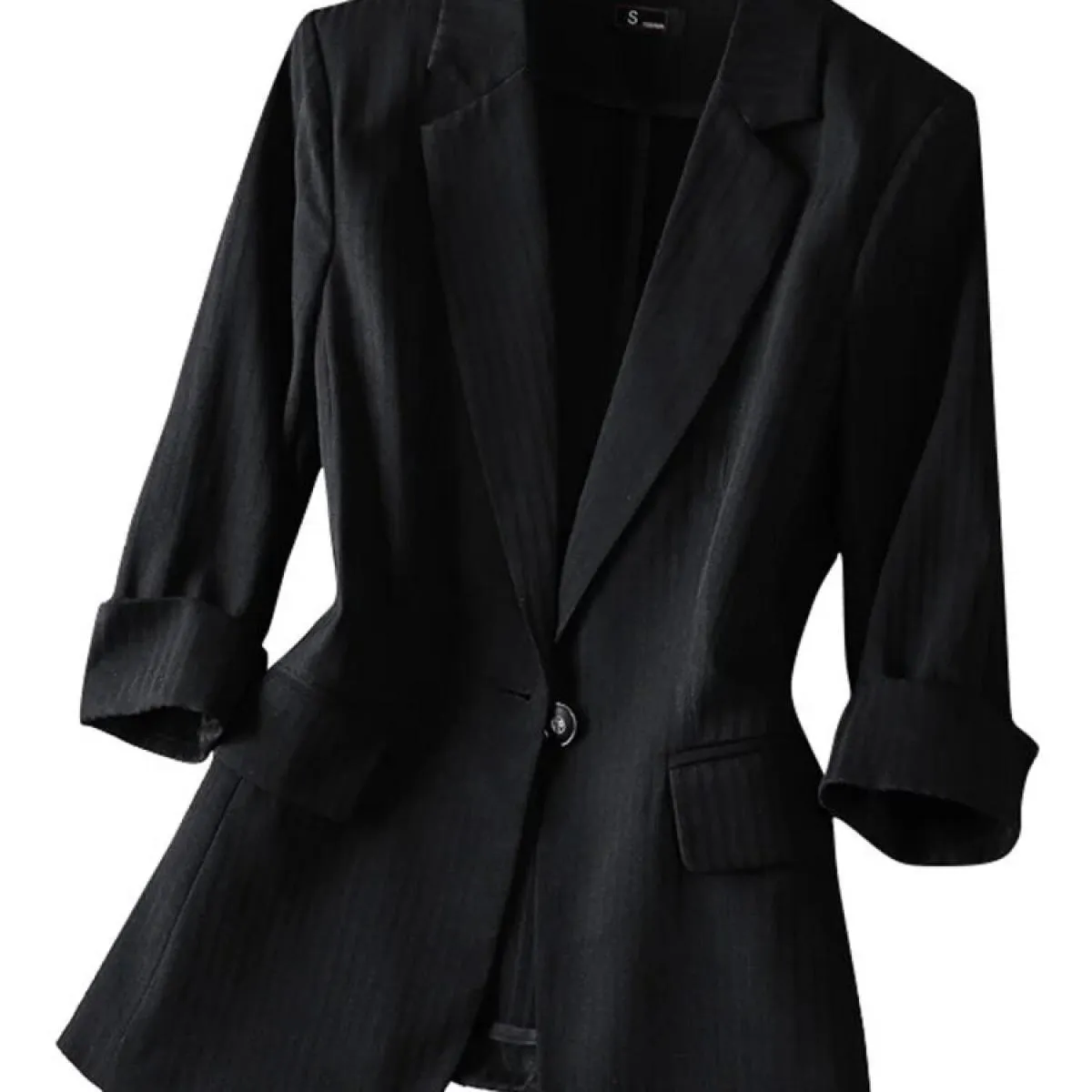 Xfpv Giacca da Donna Casual con Bottoni a Righe Rosa Manica a Tre Quarti Allentata Top Temperamento Giacca Moda Nuovo Autunno 20